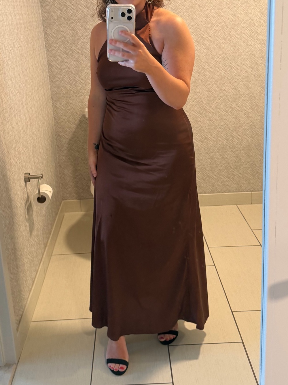 Cider Satin Maxi Dress – Halter Neckline Backless